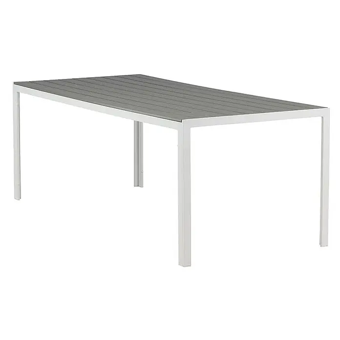 Ebuy24 Gartentisch Break - L x B x H: 90 x 205 x 74 cm, Ø x H: 90 x 74 cm, Aintwood, Aluminium, Sonstige, Weiß - Rechteckiger Esstisch für den Außenbereich mit weißem Gestell und grauer Lattenplatte.