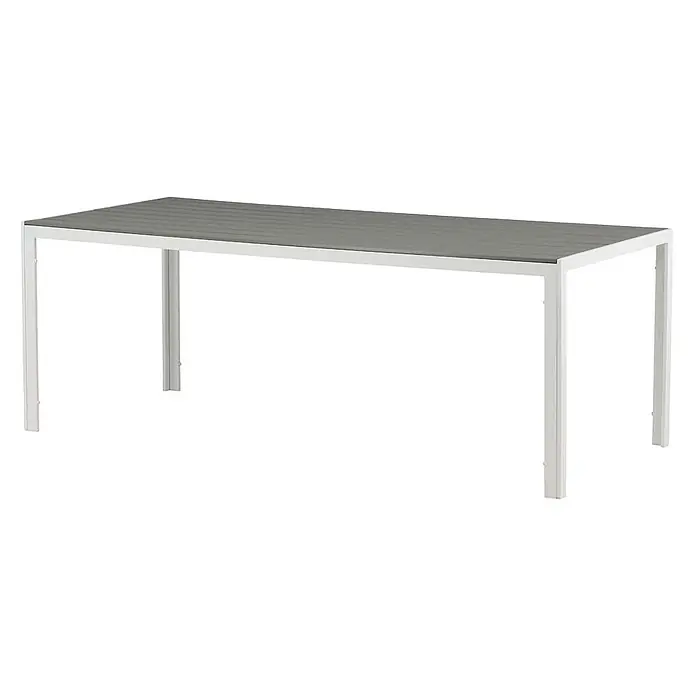 Ebuy24 Gartentisch Break - L x B x H: 90 x 205 x 74 cm, Ø x H: 90 x 74 cm, Aintwood, Aluminium, Sonstige, Weiß - Rechteckiger Gartentisch mit weißem Gestell und grauer Lattenplatte.