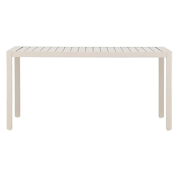 Ebuy24 Gartentisch Giardini - L x B x H: 150 x 85 x 72 cm, Ø x H: 85 x 72 cm, Aluminium, Beige - Hellbeiger rechteckiger Stehtisch mit Lattenplatte.