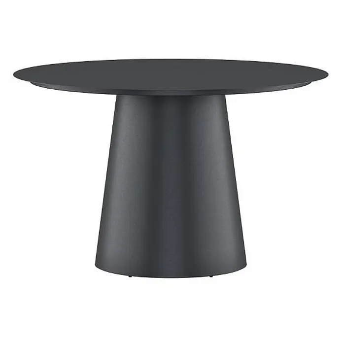 Ebuy24 Gartentisch Lanzo - L x B x H: 120 x 120 x 75 cm, Ø x H: 120 x 75 cm, Aluminium, Sonstige, Schwarz - Dunkelgrauer runder Tisch mit dickem, konischem Sockel.