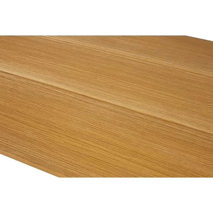 Ebuy24 Gartentisch Martinus - L x B x H: 100 x 210 x 75 cm, Ø x H: 210 x 75 cm, Aluminium Nonwood, Sonstige, Teak Dekor - Helle Holzoberfläche in Braun mit parallelen Planken und sichtbarer Maserung.