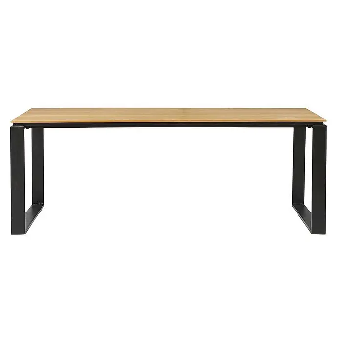 Ebuy24 Gartentisch Martinus - L x B x H: 100 x 210 x 75 cm, Ø x H: 210 x 75 cm, Aluminium Nonwood, Sonstige, Teak Dekor - Rechteckiger Tisch mit heller Holzplatte und schwarzen U-förmigen Metallbeinen.