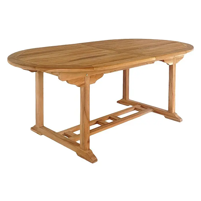 Ebuy24 Gartentisch Salamanca - L x B x H: 240 x 90 x 75 cm, Ø x H: 90 x 75 cm, Teak, Sonstige, Teak Dekor - Ovaler ausziehbarer Gartentisch aus Natur-Teakholz.