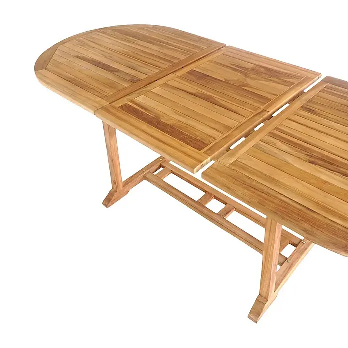 Ebuy24 Gartentisch Salamanca - L x B x H: 240 x 90 x 75 cm, Ø x H: 90 x 75 cm, Teak, Sonstige, Teak Dekor - Ausziehbarer Teakholz-Tisch mit Lattenrostplatte.