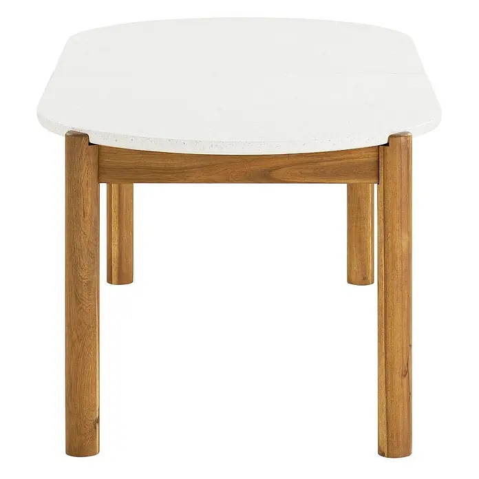 Ebuy24 Gartentisch Tirsa - L x B x H: 95 x 210 x 76 cm, Ø x H: 210 x 76 cm, Akazie, Terrazzo, Sonstige, Natur - Weißer Tisch mit Naturholzbeinen.