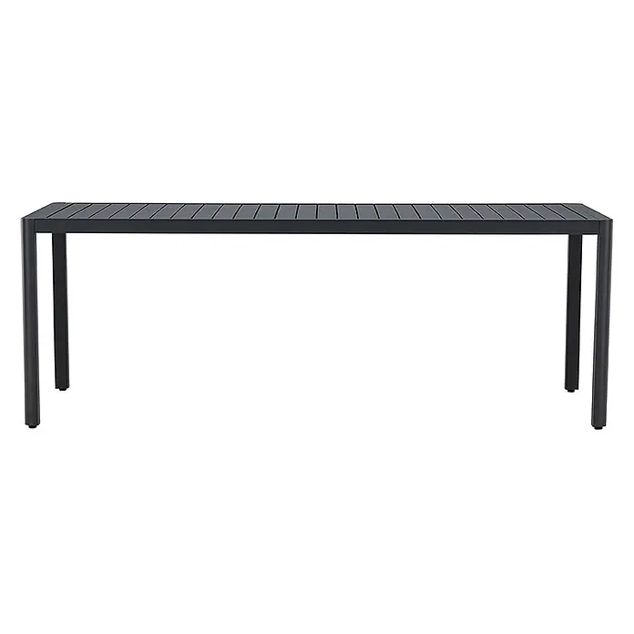 Ebuy24 Gartentisch Giardini - L x B x H: 200 x 90 x 72 cm, Ø x H: 90 x 72 cm, Aluminium, Schwarz - Langer, dunkelgrauer, rechteckiger Gartentisch mit Lattenrostplatte.