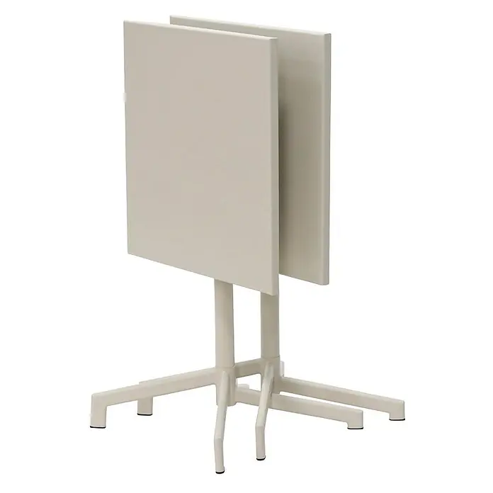 Ebuy24 Gartentisch Adam - L x B x H: 60 x 60 x 73 cm, Ø x H: 60 x 73 cm, Stahl, Sonstige, Sandfarben - Beiger Klapptisch mit Mehrfachfuß, hochkant und zusammengeklappt stehend.