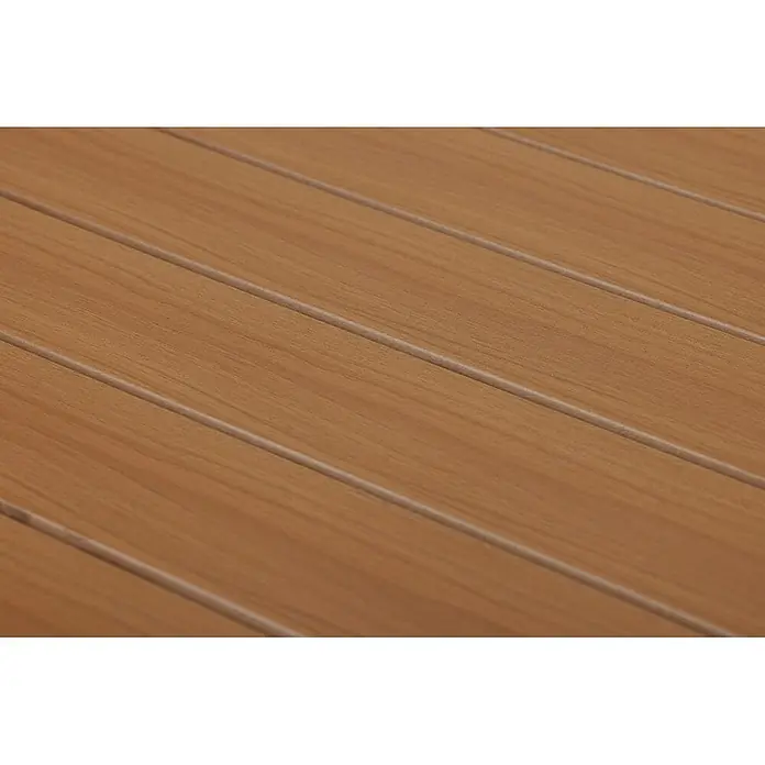 Ebuy24 Gartentisch Noah - L x B x H: 90 x 90 x 74 cm, Ø x H: 90 x 74 cm, Aluminium, Nonwood, Sonstige, Teak - Hellbraune Holzoberfläche mit parallelen Rillen und natürlicher Maserung.