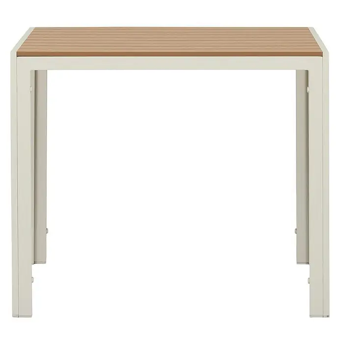 Ebuy24 Gartentisch Noah - L x B x H: 90 x 90 x 74 cm, Ø x H: 90 x 74 cm, Aluminium, Nonwood, Sonstige, Teak - Gartentisch mit hellbrauner Lattenplatte und einem cremefarbenen Metallrahmen.