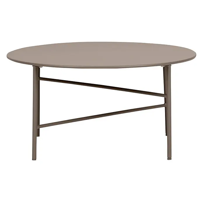 Ebuy24 Gartentisch Pesetos - L x B x H: 70 x 70 x 35 cm, Ø x H: 70 x 35 cm, Metall, Sonstige, Braun - Runder taupefarbener Metalltisch mit schlichtem, modernem Gestell.