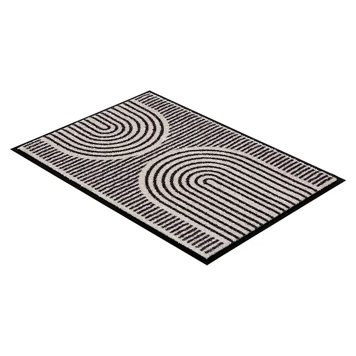 Fußmatte Bellevue - 100 x 67 cm, Creme, Material Nutzschicht: 100 % Polyamid, Semi-Circles - Rechteckige schwarz-weiße Fußmatte mit modernem geometrischem Muster aus Streifen und geschwungenen Linien.