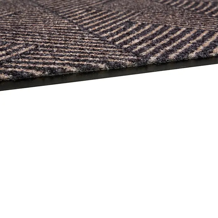 Fußmatte Bellevue - 70 x 50 cm, Anthrazit, Material Nutzschicht: 100 % Polyamid, Striche - Gestreifte Fußmatte, dunkelbraun und beige, mit schwarzem Gummirand.