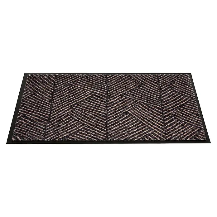 Fußmatte Bellevue - 70 x 50 cm, Anthrazit, Material Nutzschicht: 100 % Polyamid, Striche - Dunkelgraue und beigefarbene Fußmatte mit Zickzackmuster und schwarzem Rand.