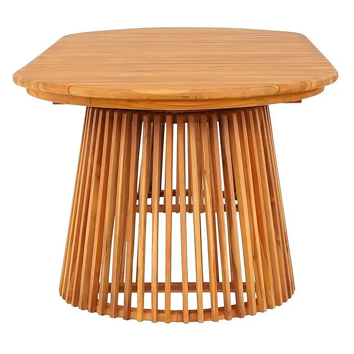 Ebuy24 Gartentisch Björk - L x B x H: 200 x 90 x 75 cm, Ø x H: 200 x 75 cm, Teak, Sonstige, Natur - Terrassentisch aus Teakholz mit rechteckiger Lamellenplatte und konischem Lamellenfuß, ideal für den Außenbereich.