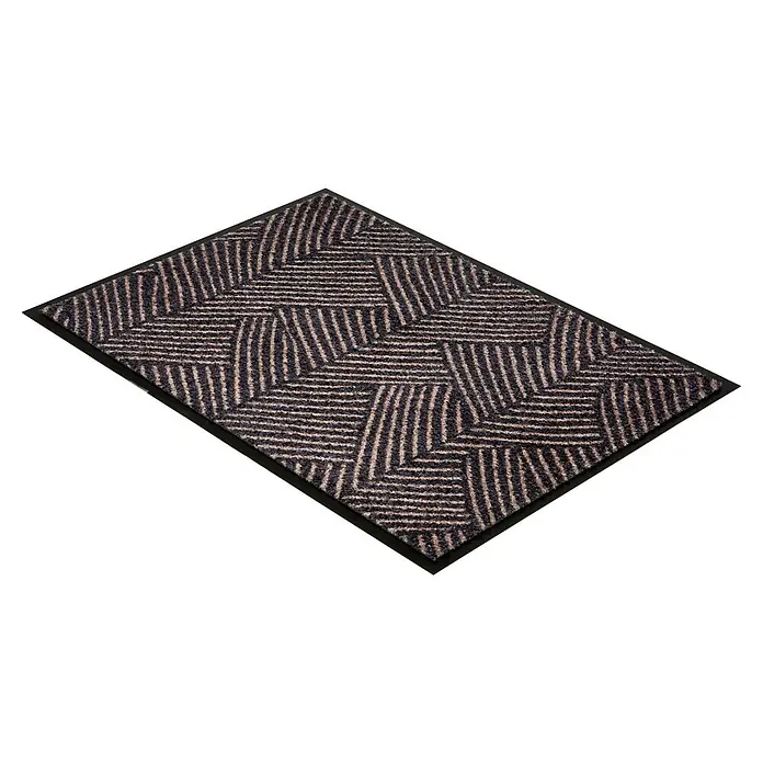 Fußmatte Bellevue - 70 x 50 cm, Anthrazit, Material Nutzschicht: 100 % Polyamid, Striche - Rechteckige Fußmatte mit dunkel- und hellgrauem geometrischem Muster und schwarzem Rand.