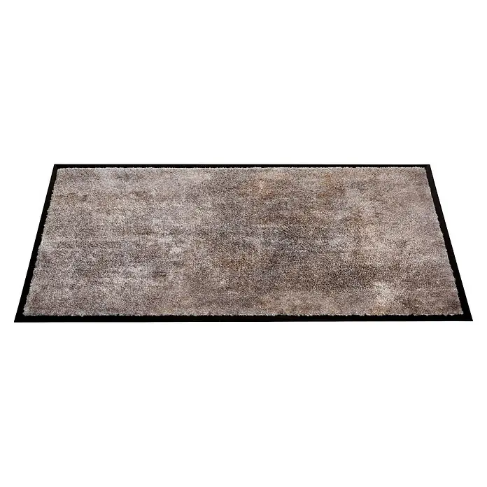 Fußmatte Miami - 100 x 67 cm, Grau, Material Nutzschicht: 100 % Polyamid, Beton - Gefleckter grauer Hochflorteppich mit schwarzem Rand.