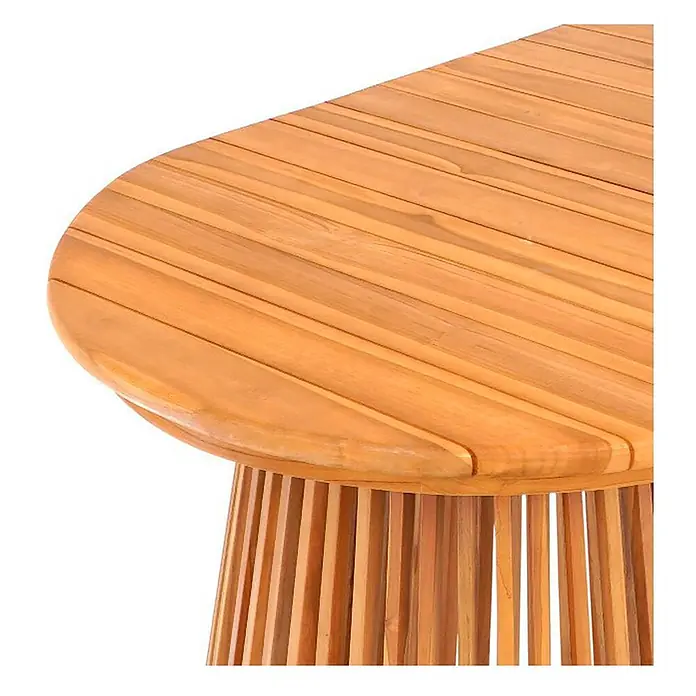 Ebuy24 Gartentisch Björk - L x B x H: 200 x 90 x 75 cm, Ø x H: 200 x 75 cm, Teak, Sonstige, Natur - Ovaler Tisch aus Naturholzlatten mit passendem Lattenfuß.