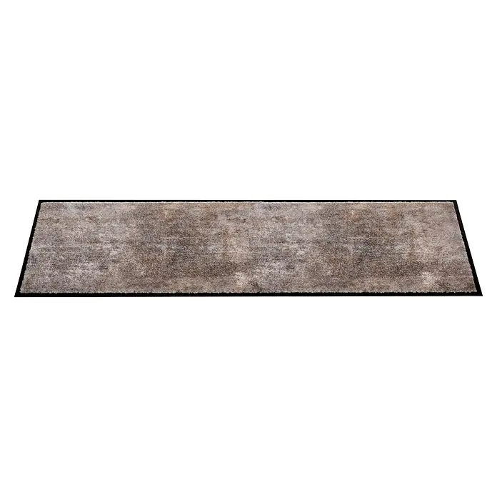 Fußmatte Miami - 150 x 67 cm, Grau, Material Nutzschicht: 100 % Polyamid, Beton - Rechteckiger Hochflor-Teppich in Hellbraun und Grau mit schwarzem Rand.