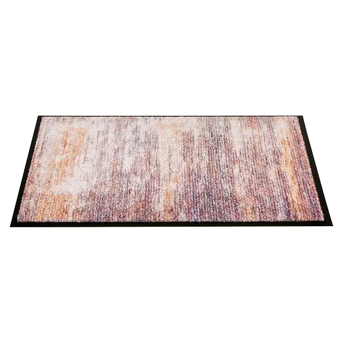 Fußmatte Bellevue - 70 x 50 cm, Bunt, Material Nutzschicht: 100 % Polyamid, Streifen - Gemusterte Mehrzweckmatte mit schwarzem Rand, in Weiß-, Beige- und Lilatönen.