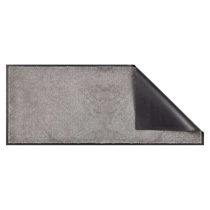 Fußmatte Miami - 150 x 67 cm, Graphit, Material Nutzschicht: 100 % Polyamid - Rechteckige graue Fußmatte mit schwarzer Gummiunterseite, eine Ecke hochgeklappt.