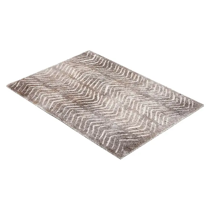 Fußmatte Manhattan - 70 x 50 cm, Taupe, Material Nutzschicht: 100 % Polyamid, Triangle - Rechteckiger grauer Teppich mit weißem Chevron-Muster.