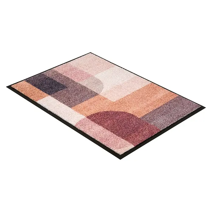 Fußmatte Bellevue - 70 x 50 cm, Terra/Rosé, Material Nutzschicht: 100 % Polyamid, Grafik - Rechteckige Matte mit modernem geometrischem Muster in Rosa-, Beige- und Violetttönen, mit schwarzem Rand.