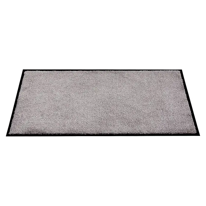 Fußmatte Miami - 70 x 50 cm, Graphit, Material Nutzschicht: 100 % Polyamid - Hellgrauer rechteckiger Teppich mit schwarzem Rand, zeigt eine weiche Texturoberfläche.
