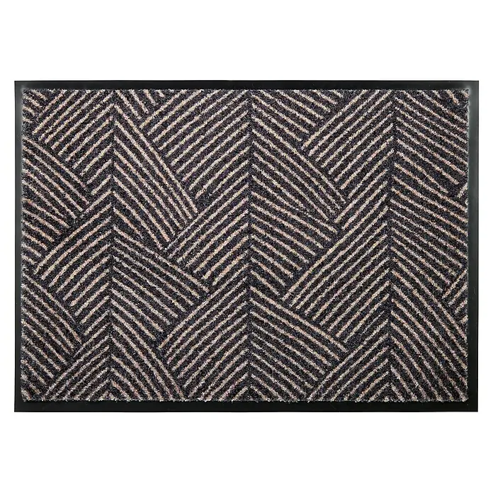 Fußmatte Bellevue - 70 x 50 cm, Anthrazit, Material Nutzschicht: 100 % Polyamid, Striche - Fußmatte mit schwarzem Rahmen und dunkelgrauem und beigem Chevron-Muster.