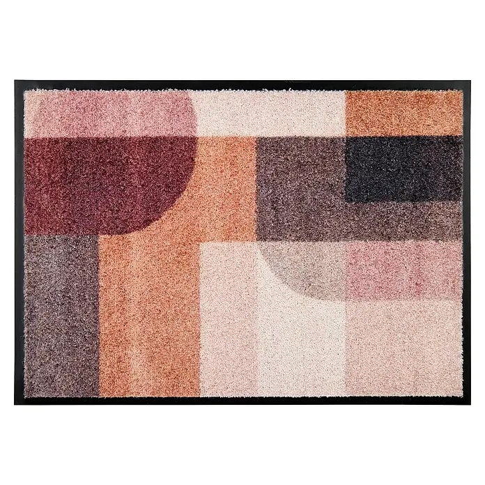 Fußmatte Bellevue - 70 x 50 cm, Terra/Rosé, Material Nutzschicht: 100 % Polyamid, Grafik - Abstrakte geometrische Fußmatte in Bordeaux, Rosa, Beige, Braun und Dunkelgrau mit texturierter Oberfläche.