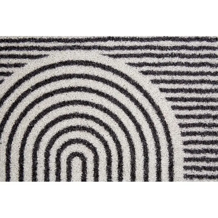 Fußmatte Bellevue - 100 x 67 cm, Creme, Material Nutzschicht: 100 % Polyamid, Semi-Circles - Schwarz-weiß gemusterter Teppich mit geometrischen Streifen und Bogenlinien.
