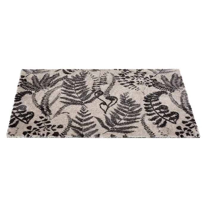 Fußmatte Malibu - 70 x 50 cm, Creme, Material Nutzschicht: 100 % Polyamid, Farn - Texturierter beigefarbener Shaggy-Teppich mit dunkelgrauem Farnmuster.
