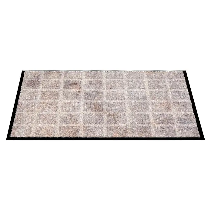 Fußmatte Bellevue - 100 x 67 cm, Hellgrau, Material Nutzschicht: 100 % Polyamid, Karo - Hellgraue rechteckige Fußmatte mit texturierter Oberfläche und subtilem Karomuster, von einem schwarzen Rand umgeben.
