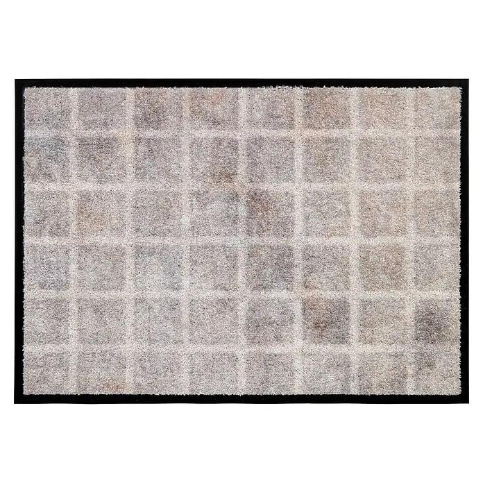 Fußmatte Bellevue - 100 x 67 cm, Hellgrau, Material Nutzschicht: 100 % Polyamid, Karo - Hellgraue karierte Matte mit schwarzem Rand.