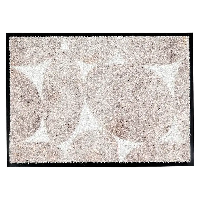 Fußmatte Miami - 100 x 67 cm, Beige, Material Nutzschicht: 100 % Polyamid, Steine - Hellgrau-weiß gemusterte Fußmatte mit ovalen Formen und schwarzem Rand.