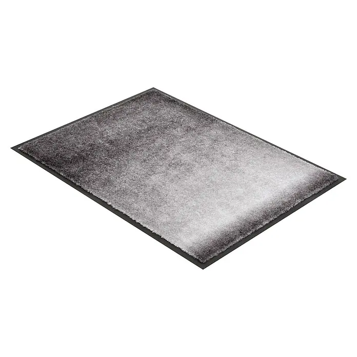 Fußmatte Miami - 100 x 67 cm, Grau, Material Nutzschicht: 100 % Polyamid, Verlauf - Ein rechteckiger grau-weiß verlaufender Hochflorteppich mit dunklem Rand.