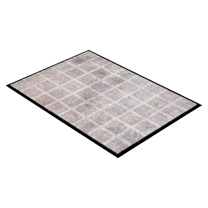 Fußmatte Bellevue - 100 x 67 cm, Hellgrau, Material Nutzschicht: 100 % Polyamid, Karo - Helle, grau karierte rechteckige Fußmatte mit schwarzem Rand.