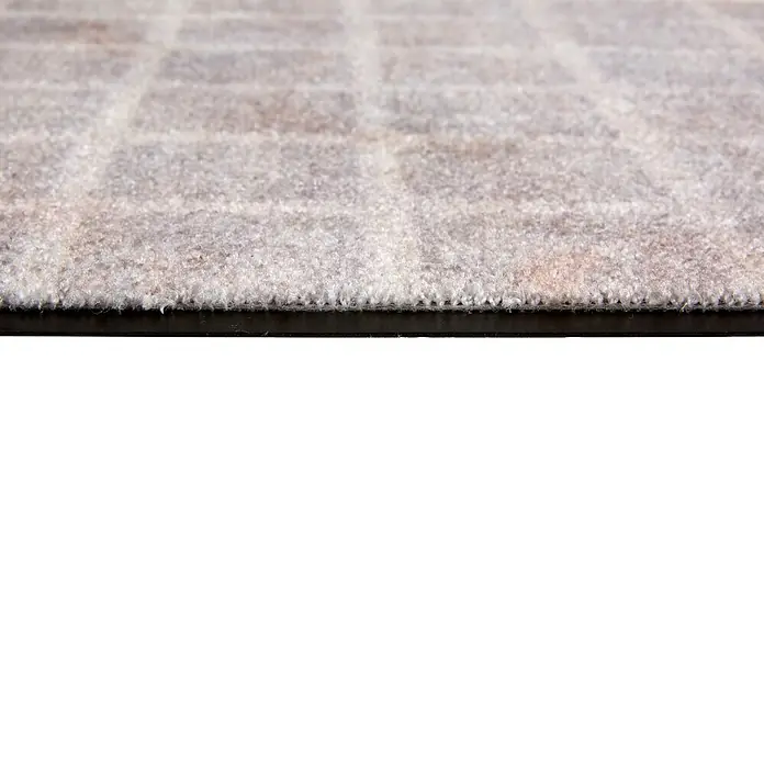 Fußmatte Bellevue - 100 x 67 cm, Hellgrau, Material Nutzschicht: 100 % Polyamid, Karo - Nahaufnahme einer hellgrauen karierten Matte mit strukturierter Oberfläche und dunkler Gummikante.