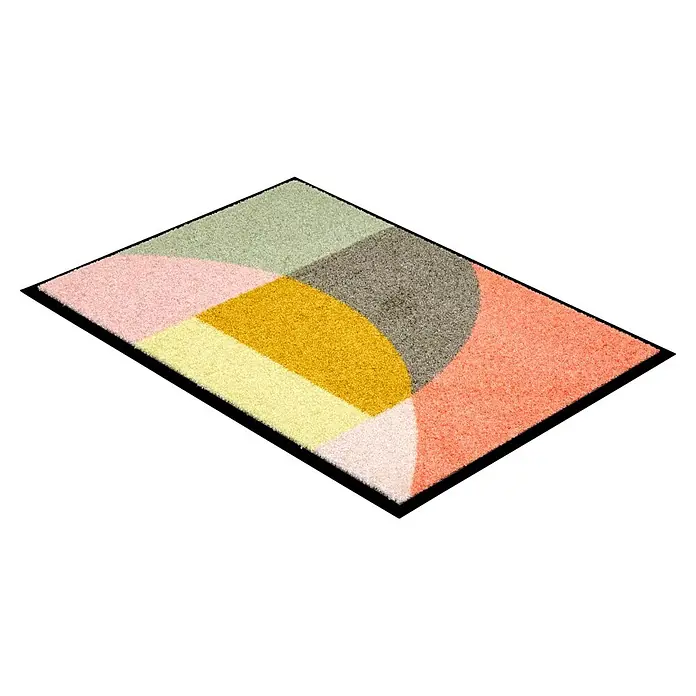 Fußmatte Bellevue - 70 x 50 cm, Bunt, Material Nutzschicht: 100 % Polyamid, Grafik - Rechteckiger geometrischer Teppich in sanften Grün-, Rosa-, Gelb-, Hellgelb-, Grau- und Pfirsichtönen für den Innenbereich.