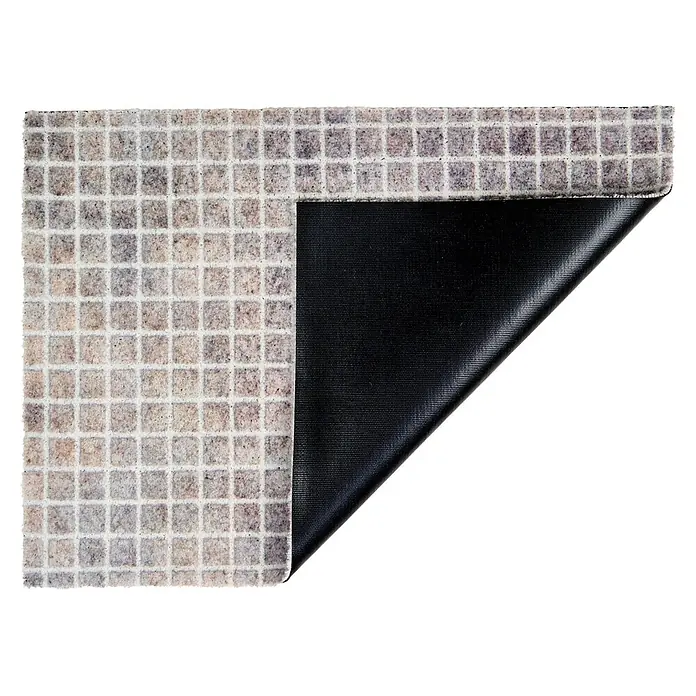 Fußmatte Orlando - 100 x 67 cm, Beige, Material Nutzschicht: 100 % Polyamid, Karo - Fußmatte mit heller quadratisch gemusterter Oberfläche und umgeklappter schwarzer rutschfester Rückseite.