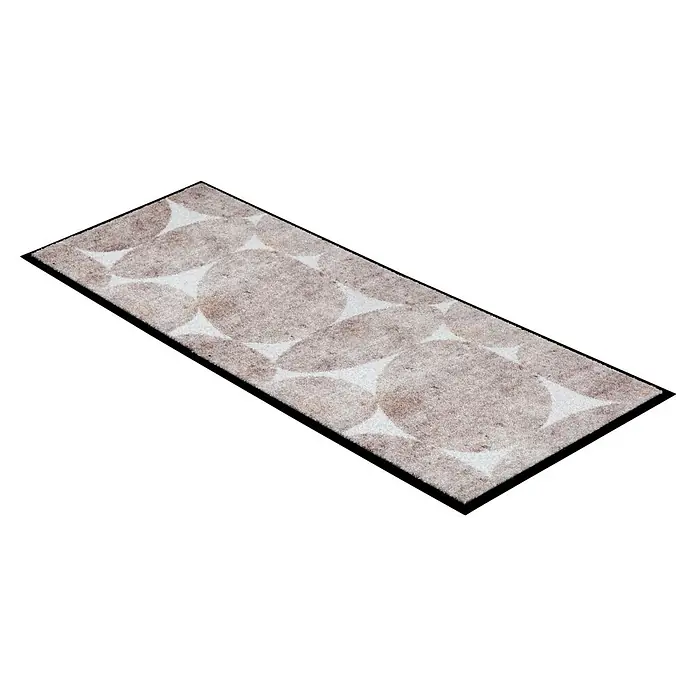 Fußmatte Miami - 150 x 67 cm, Beige, Material Nutzschicht: 100 % Polyamid, Steine - Rechteckige Fußmatte mit beigem und weißem Kreismuster und dunklem Rand.