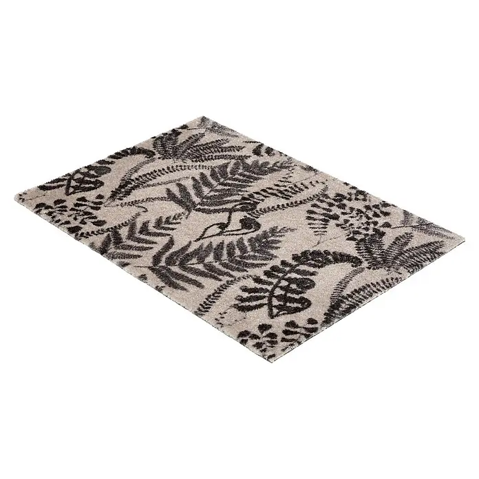 Fußmatte Malibu - 70 x 50 cm, Creme, Material Nutzschicht: 100 % Polyamid, Farn - Rechteckiger hellgrauer Teppich mit dunkelgrauem botanischem Farnmuster.