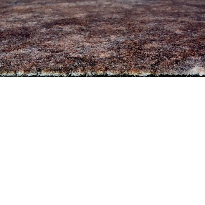 Fußmatte Orlando - 70 x 50 cm, Braun, Material Nutzschicht: 100 % Polyamid, Stone - Nahaufnahme einer braunen, zotteligen Teppichkante mit sichtbaren weißen und beigen Fasern.