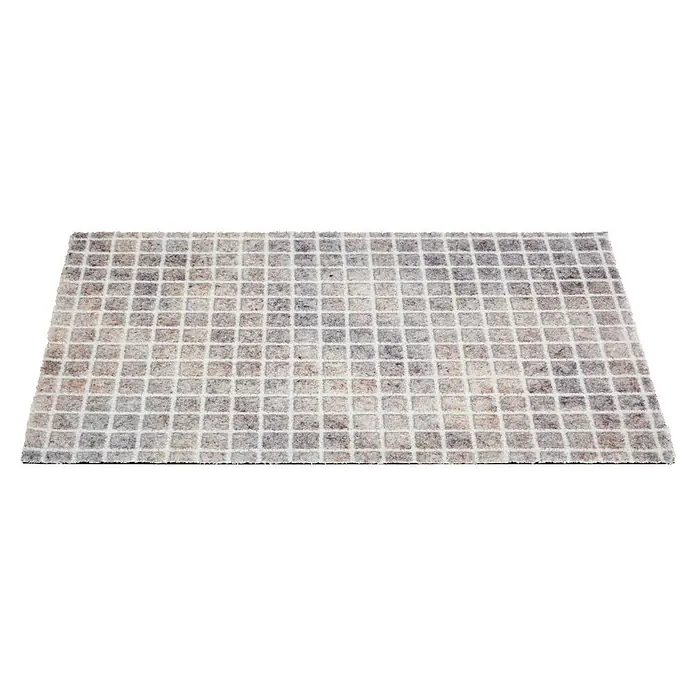Fußmatte Orlando - 100 x 67 cm, Beige, Material Nutzschicht: 100 % Polyamid, Karo - Rechteckiger Teppich mit grau-beigem Karomuster, melierten Quadraten und hellen Gitterlinien.