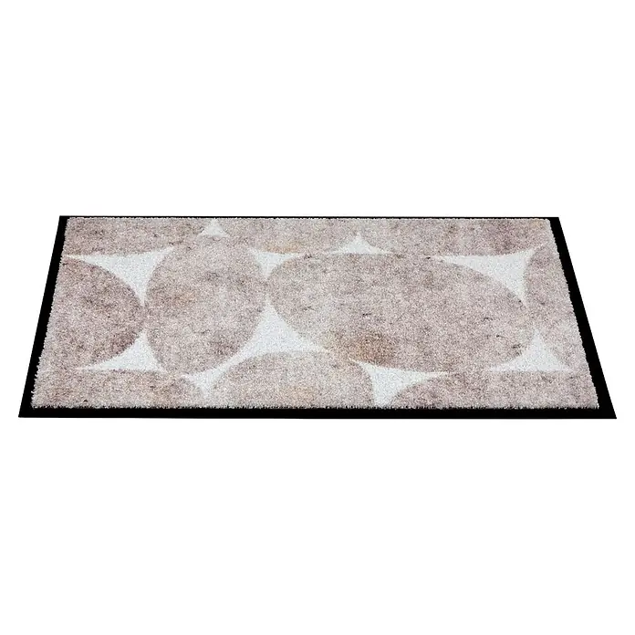 Fußmatte Miami - 100 x 67 cm, Beige, Material Nutzschicht: 100 % Polyamid, Steine - Hellgraue Stoff-Fußmatte mit verbundenen ovalen Mustern und schwarzem Rand.