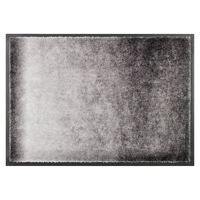 Fußmatte Miami - 100 x 67 cm, Grau, Material Nutzschicht: 100 % Polyamid, Verlauf - Rechteckiger Teppich mit grauem Farbverlauf von hell links nach dunkel rechts und weicher, zotteliger Textur.