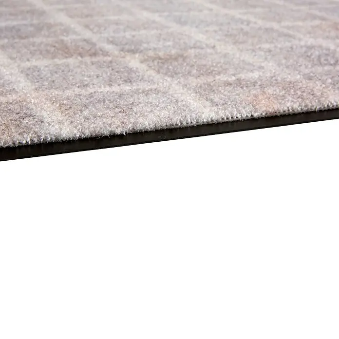 Fußmatte Bellevue - 100 x 67 cm, Hellgrau, Material Nutzschicht: 100 % Polyamid, Karo - Grau-braune karierte Fußmatte mit schwarzem Gummirand.