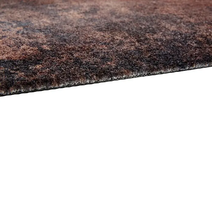 Fußmatte Malibu - 70 x 50 cm, Anthrazit/Braun, Material Nutzschicht: 100 % Polyamid, Vintage - Nahaufnahme eines mehrfarbigen braun-schwarzen Teppichs mit zotteligem Flor und Saum.
