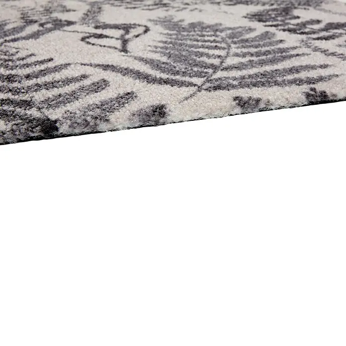 Fußmatte Malibu - 70 x 50 cm, Creme, Material Nutzschicht: 100 % Polyamid, Farn - Nahaufnahme eines weiß-grauen Teppichs mit weichem, dickem Flor und farnartigem Muster.