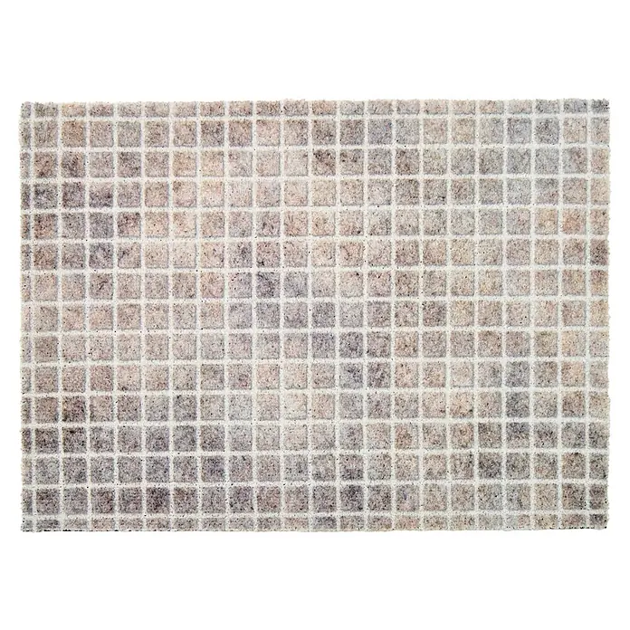 Fußmatte Orlando - 100 x 67 cm, Beige, Material Nutzschicht: 100 % Polyamid, Karo - Gesprenkeltes grau-weißes strukturiertes Quadratgittermuster.