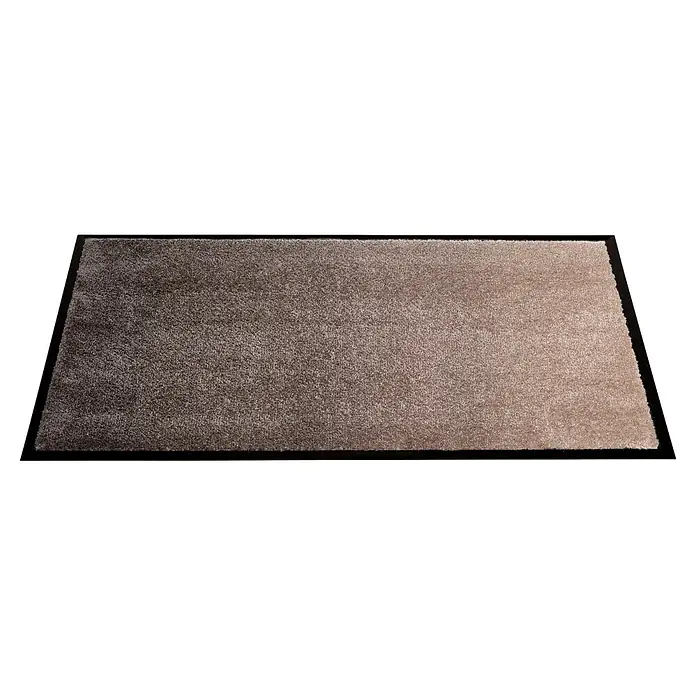 Fußmatte Miami - 70 x 50 cm, Beige, Material Nutzschicht: 100 % Polyamid, Verlauf - Rechteckiger Hochflor-Teppich in melierten Grau- und Beigetönen mit schwarzem Rand.